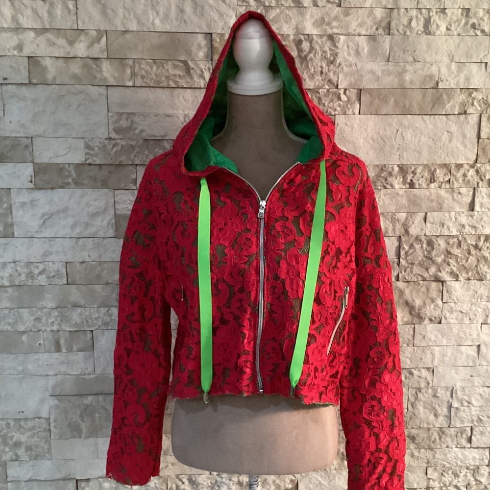 Fracomina Dark Pink and Green Lace Sport Club Jacket